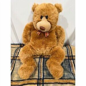 GUND Snoodles Teddy Bear Plush Brown w/ Plaid Bow 18 in Vintage